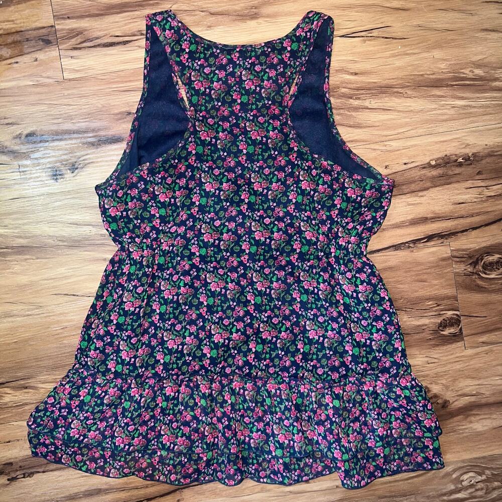 Decree Sleeveless Scoopneck  Lightweight Blue Pink Floral Ruffled Lace Tank Med - Picture 2 of 7